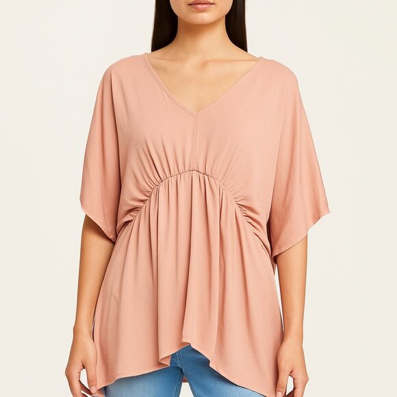 American Eagle Pink Butterfly Short‎ Sleeve Shirt Top with V-neckline Size Small - Picture 1 of 12